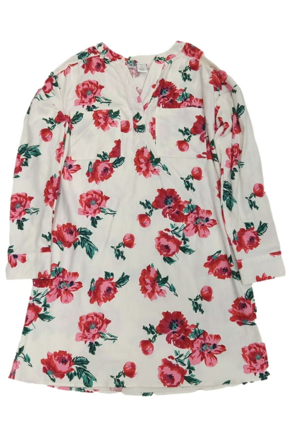 Womens Ivory Pink Floral Rose Flannel Nightgown Night Gown Small