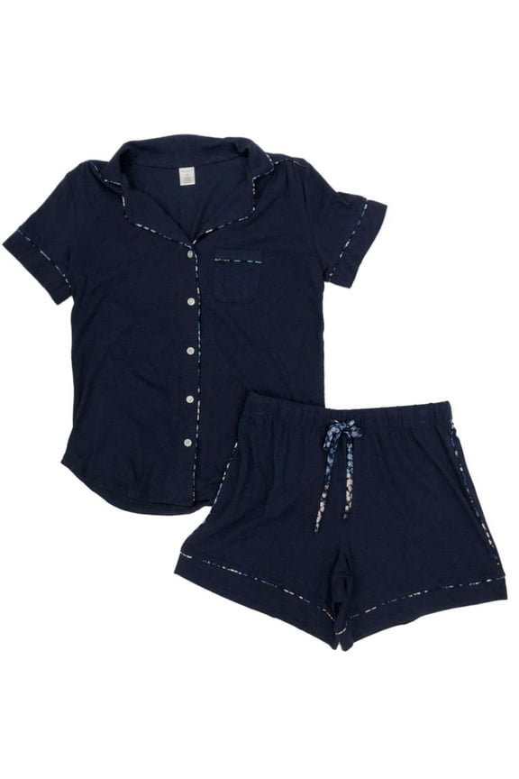Womens Lightweight Navy Blue Pajamas Shirt & Shorts Sleep Set S