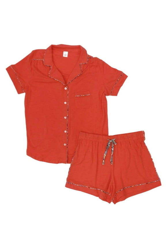 Womens Lightweight Peach Orange Pajamas Shorts Sleep Set L