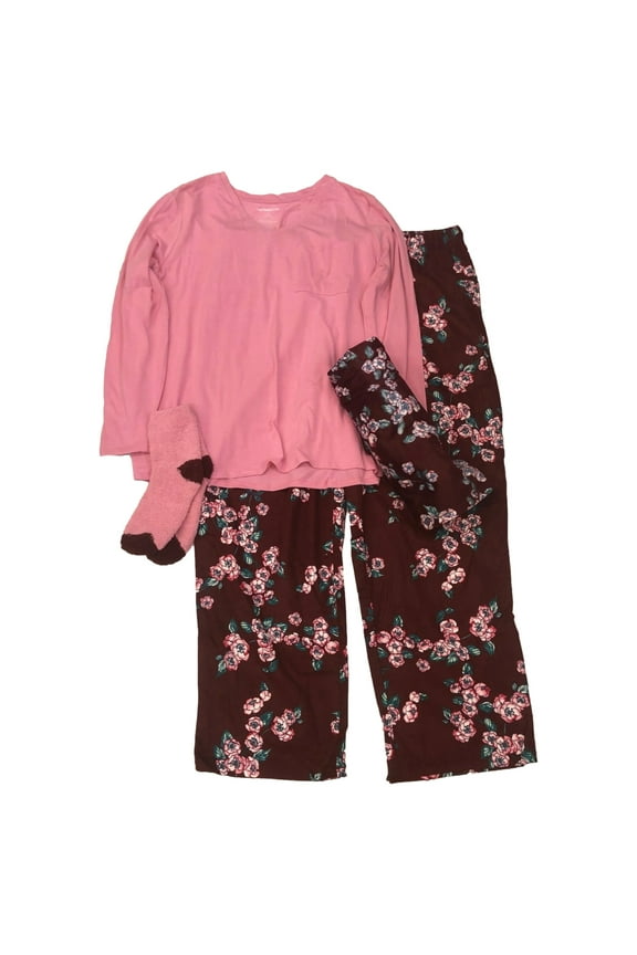 Womens Pink Paisley Pajamas Top Pants Socks & Blanket Set 1X