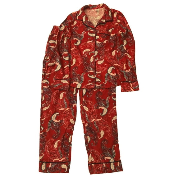 Liz Claiborne Womens Red Paisley Flannel Pajamas Button Front Sleep Set X-Small