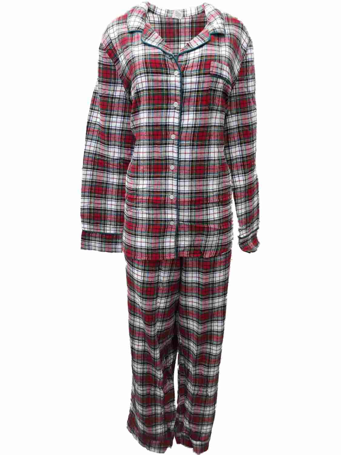 Liz Claiborne Womens Red Plaid Checker Flannel Pajamas Sleep Set XL Walmart
