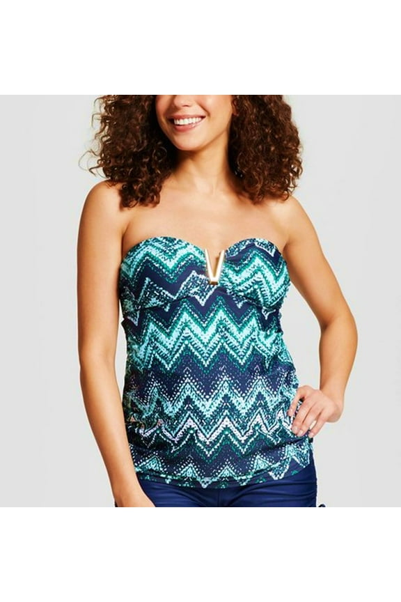 Teal V-Wire Bandeau Tankini Top Swimwear Maternity Women's Small