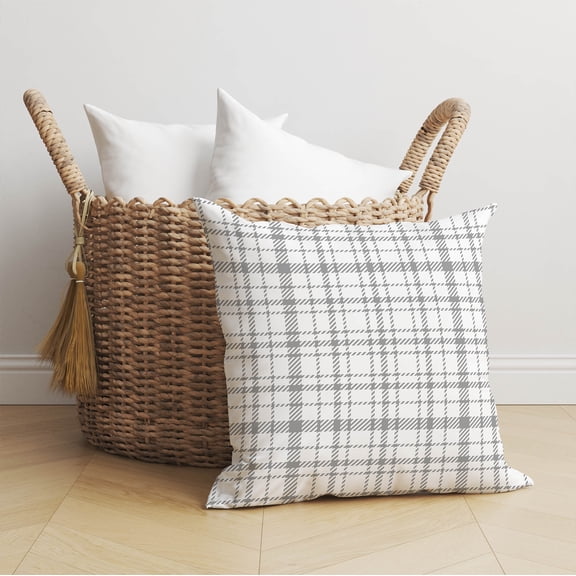 Liz Plaid Grey Throw Pillow