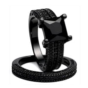 Liza Black Wedding Ring Set for Woman Cz Gothic Engagement Ring Ginger Lyne Collection