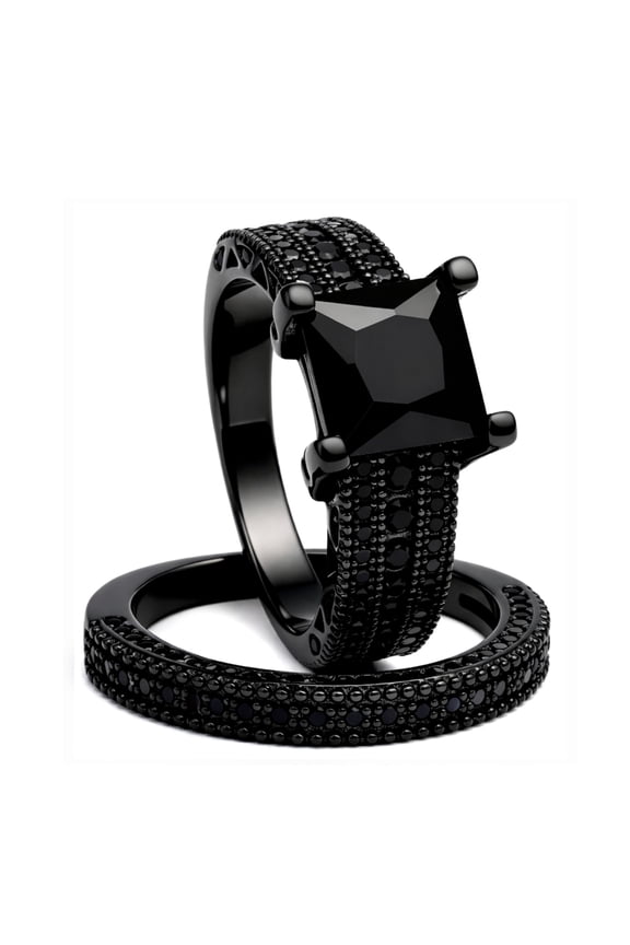 Liza Black Wedding Ring Set for Woman Cz Gothic Engagement Ring Ginger Lyne Collection