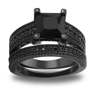 【BLACKPURPLE】[BLACKLABEL] Big Wedding Cubic Ring BAYAIXZ Rings Women Wedding Bands 2Pc Square Black Purple
