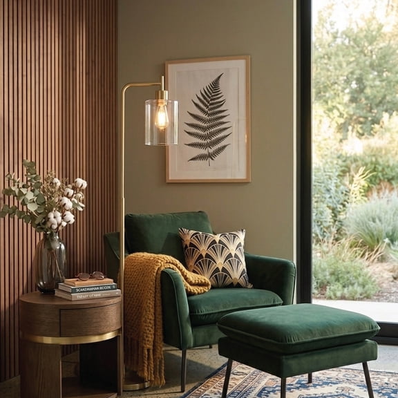 Décor Living Liza Modern Arched Floor Lamp with Glass Shade, Metal Floor Lamp with Weighted Base and Step Switch, 61" Height