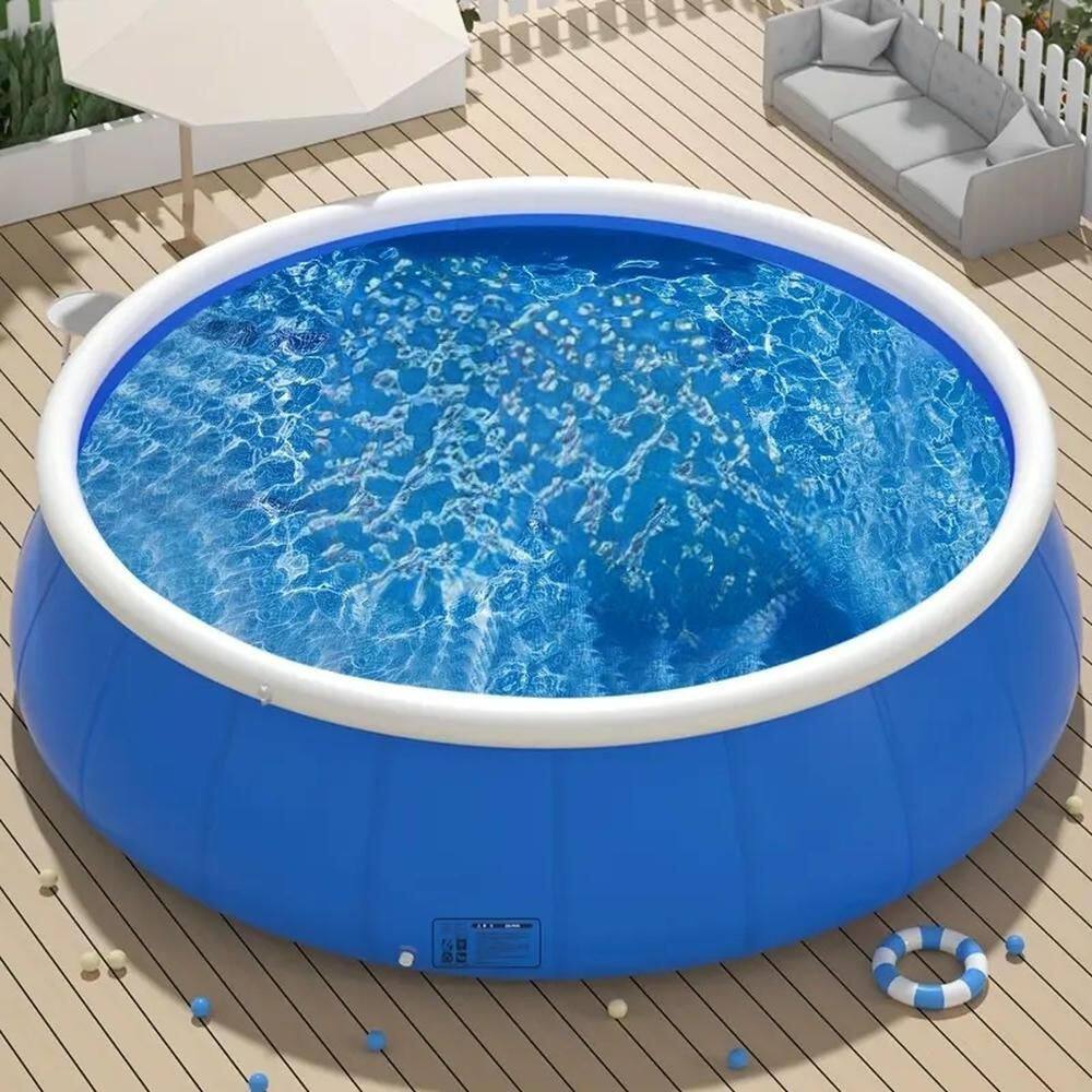 Liza Outdoor Patio Blue 6 ft. x 6 ft. Round 1.73 in. Deep Hard Side ...
