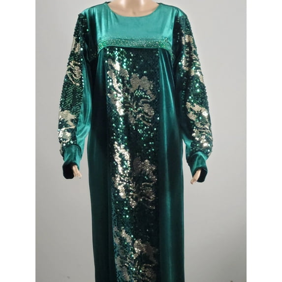 Lizaden Green Velvet Long Dress Traditional Abayas Women's