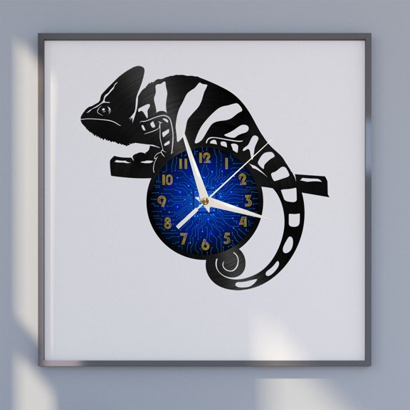Lizard 12 Inch Vinyl Record Wall Clock - Silent, Creative, and Unique Clock for Living Room, Entryway, or Bedroom Decor - Perfect Gift Idea(12 inchs B without LED)