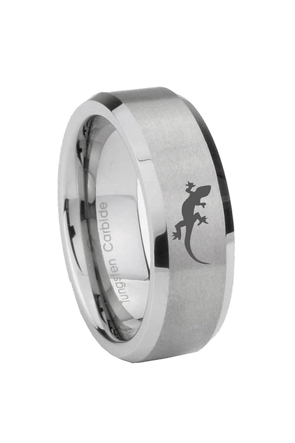 Lizard 8MM Beveled Edge Gray Tungsten Men Ring