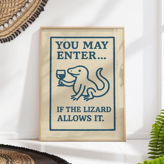 Lizard Art Retro Linocut Style Door Sign Animal Decoration Unframed Paper Print