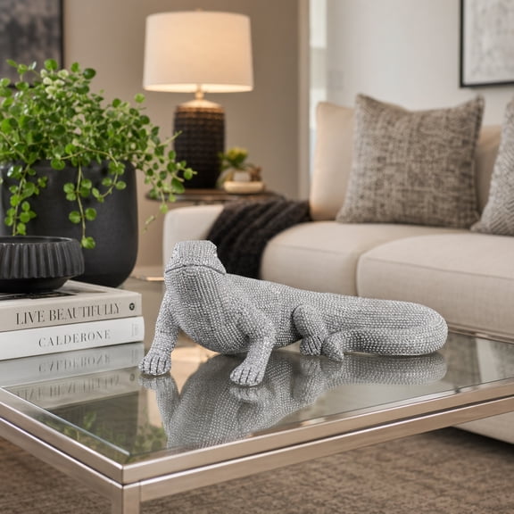 Sagebrook Home Wildlife-Inspired Bead Texture Sculpture for Home Decor - Resin Sfigurine Accent for Bathroom & Living Room Centerpiece- 5", Silver