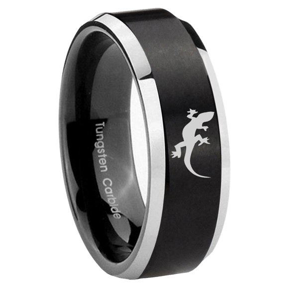 Lizard Beveled Edge Brush Black 2 Tone Tungsten Men Ring 10MM