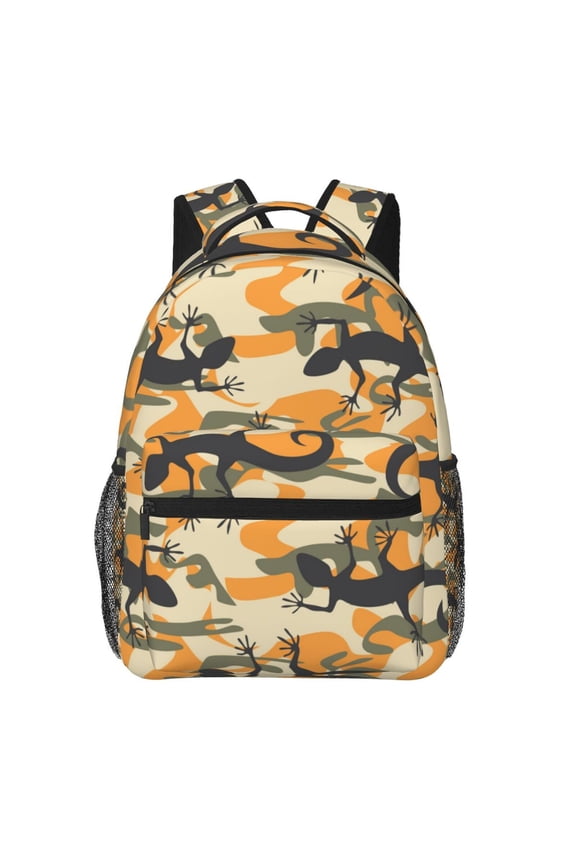 Lizard Camouflage Camo Backpack Casual College Bag Zipper Laptop Daypack Hiking Rucksack Travel
