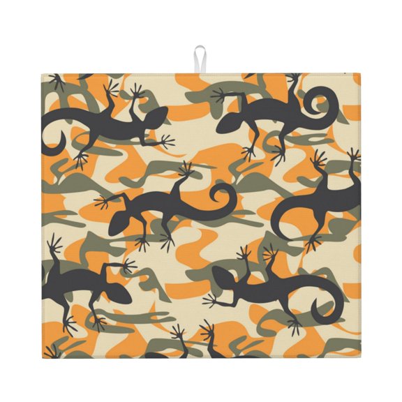 Lizard Camouflage Camo Kitchen Drying Mat 18x16 Inch Ultra Absorbent Countertop Mat Foldable with Hanging Loop