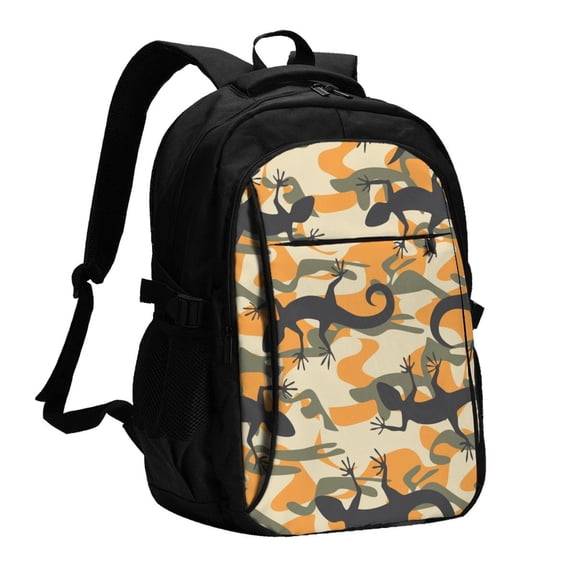 Lizard Camouflage Camo Laptop Backpack with USB Charging Headphone Port Casual Daypack Bag College Business Travel