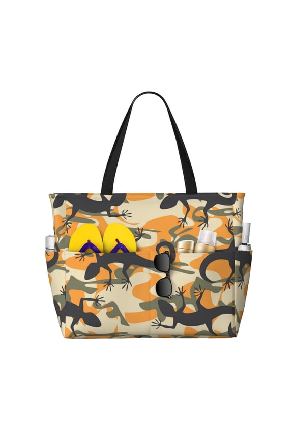 Lizard Camouflage Camo Large Capacity Beach Travel Tote Bag Shoulder Handbag for Gym Camping Shopping