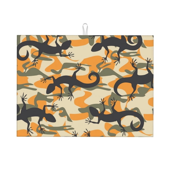 Lizard Camouflage Camo Large Kitchen Drying Mat 18x24 Inch Ultra Absorbent Dish Drying Mats Foldable Countertop Protector
