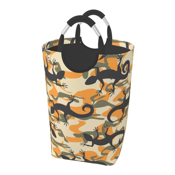 Lizard Camouflage Camo Laundry Bag with Handle - Foldable Dirty Clothes Hamper Collapsible Storage Bin