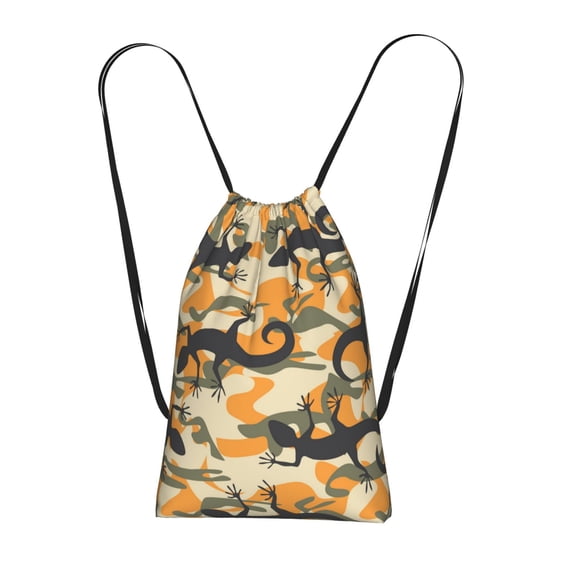 Lizard Camouflage Camo Packable Drawstring Backpack, Lightweight Foldable Cinch Storage Bag for Gym Travel Shopping