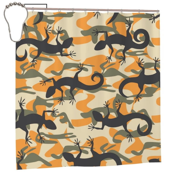 Lizard Camouflage Camo Shower Curtain with 12 Iron Hooks Washable Polyester Fabric Bathroom 72x72 Inch