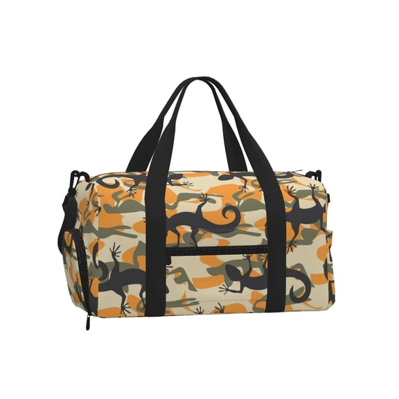 Lizard Camouflage Camo Sports Duffel Bag with Shoe Compartment Travel Crossbody Bag for Gym Yoga Dance