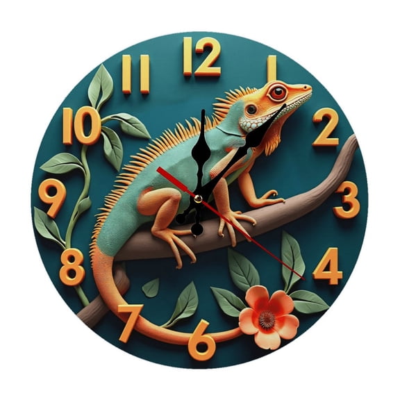 Lizard Chameleon Wall Clock 10 Inch Silent Non Ticking Round Clock Decoration for Living Room Kitchen Bedroom Bathroom Office Classroom