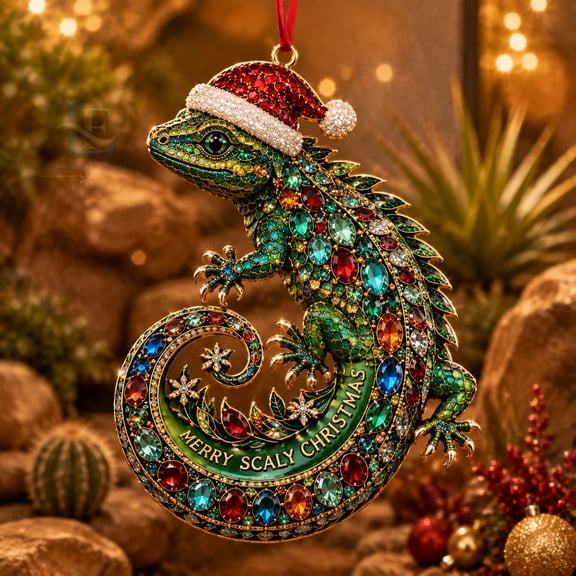 Lizard Christmas Ornament, Acrylic Tree Hanging for Reptile Lovers