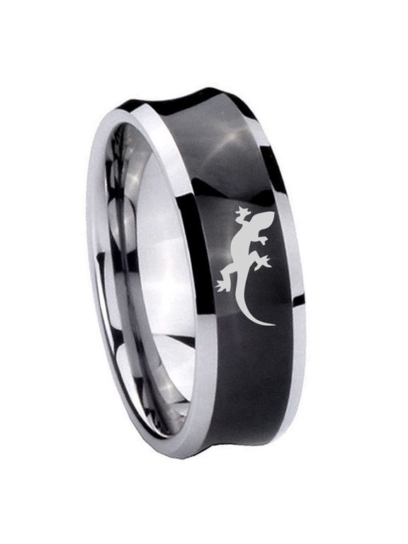 Lizard Concave Black Tungsten Men Ring 10MM