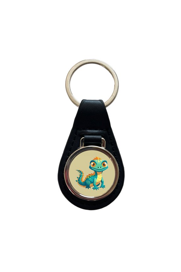Lizard Cute Metal Black Leather Keychain