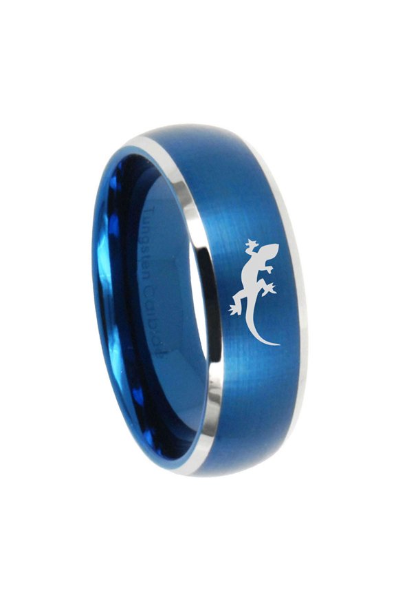 Lizard Dome Brushed Finish Blue Tungsten Men Ring 10MM