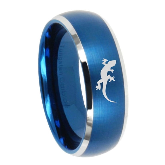 Lizard Dome Brushed Finish Blue Tungsten Men Ring 10MM