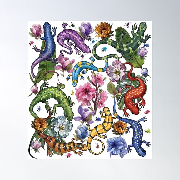 Lizard Floral Safari Poster Wall Art, Modern Wall Decor For Living Room Bedroom, 17x17 UNFRAMED