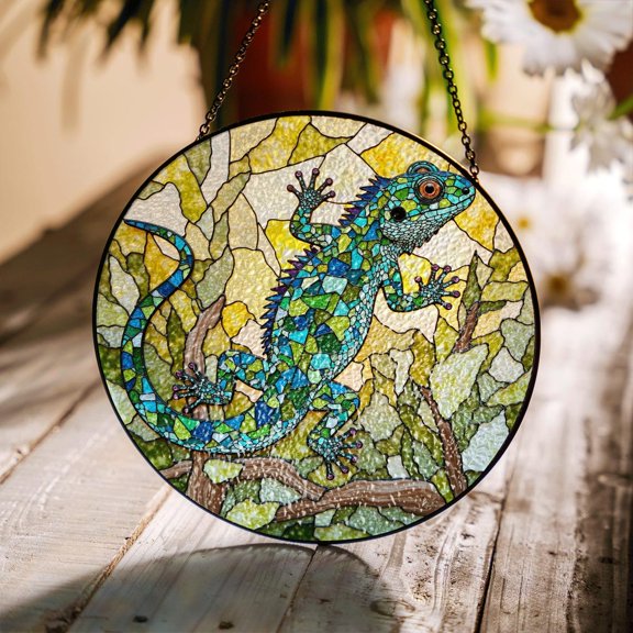 Lizard Glass Suncatcher Window Decor, Reptile Lover Art, 7.9 in