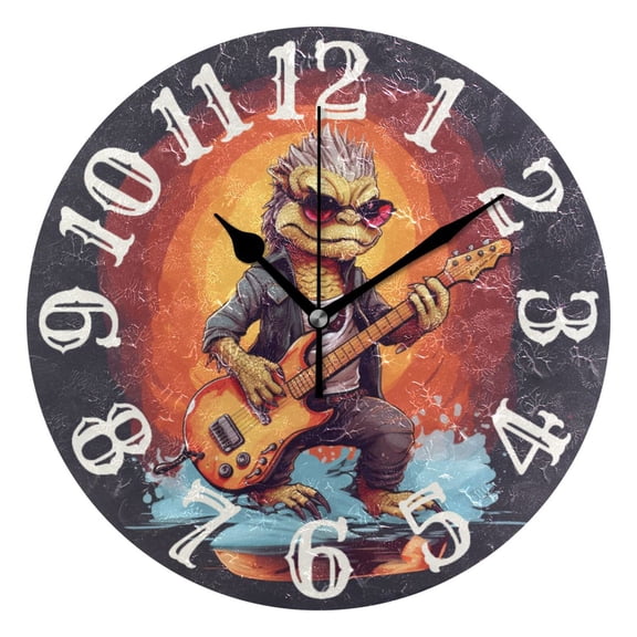 Lizard Guitar 10 inch Wall Clocks Non Ticking Easy to Read Battery Decorative for Home Bathroom Kitchen Bedroom Living Room