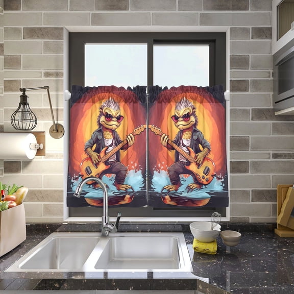 Lizard Guitar Kitchen Curtains Half Tier Curtain 2 Rod Pockets Bathroom Bedroom Cupborad Living Room 27"x24"