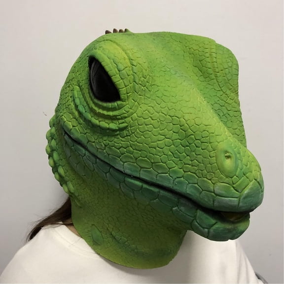 Lizard Head Mask Costume,Full Head Lizard Mask, Green Lizard Mask,Funny Latex Animal Mask for Halloween Party Carnival