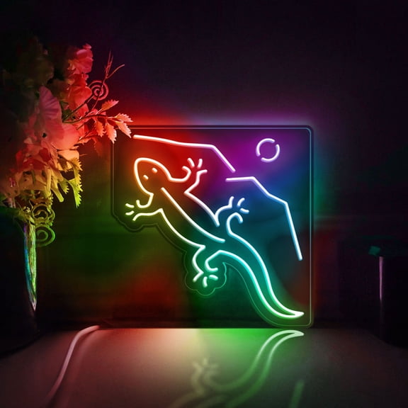 Lizard Led Light Box, Dimmable Neon-Like Light Signs USB Power for Wall Decor Bedroom Decoration, Color Flow Effect (WxH) 11"x11"