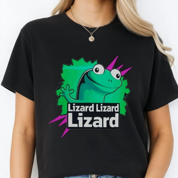 Lizard Lizard Lizard Shirt | Elio Lizard Meme Tee, Funny Weirdcore Lizard Button Shirt, Gift for Him Her, Relaxed Fit,Black Color,Size L