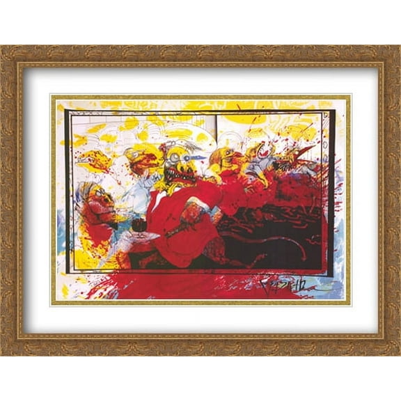 Lizard Lounge 2x Matted 40x28 Large Gold Ornate Framed Art Print by Ralph Steadman