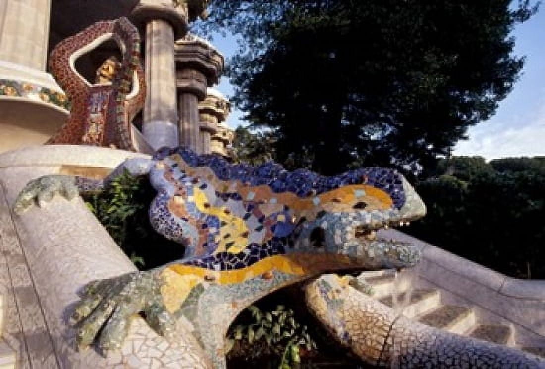 Lizard Mosaic in Parc Guell Barcelona Spain Canvas Art - Michele Molinari DanitaDelimont (36 x 25)