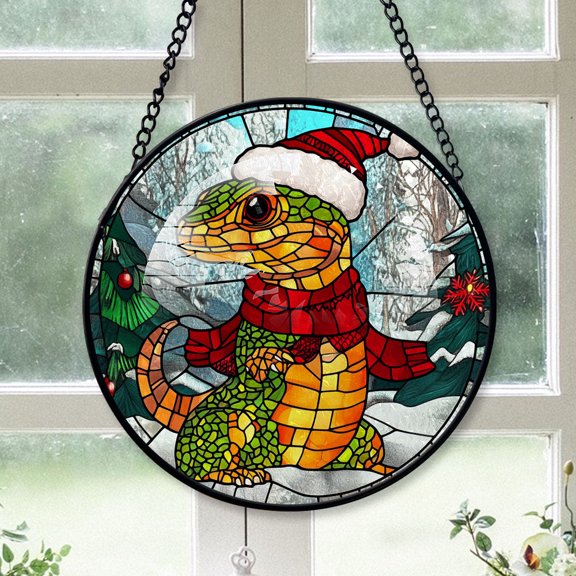 Lizard Ornament Christmas 2025, Lizard Stained Glass Window Hanging  Handmade Glass Art for Rustic, Modern, or Farmhouse Style Homes