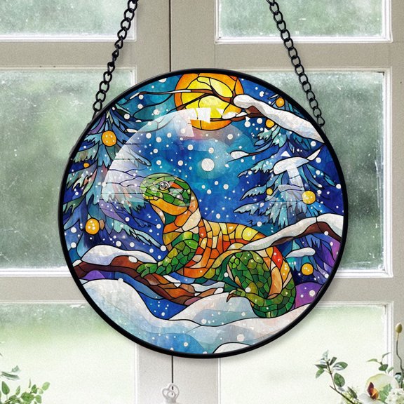 Lizard Ornament Christmas 2025, Lizard Stained Glass Window Hanging  Vintage Glass Art for Door, Window, or Wall Display