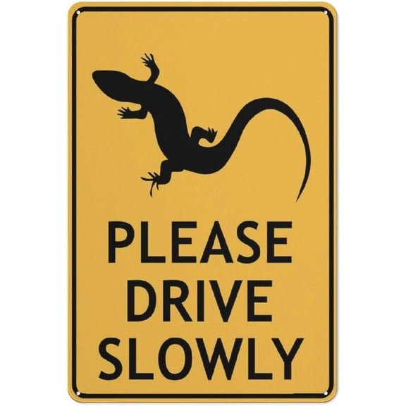 Lizard Please Drive Slowly Sign 12X8 Inches Metal Aluminum Signs, Weather Resistant, Weatherproof, Indoor Or Outdoor