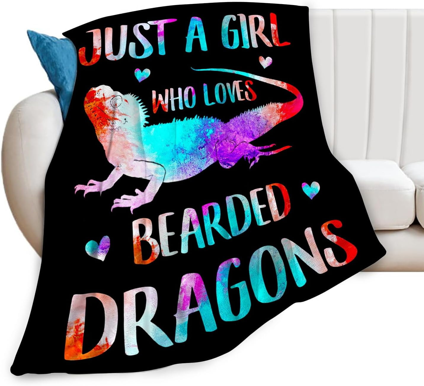 Lizard Reptile Blanket Soft Warm Cozy Just A Girl Who Loves Bearded Dragon Throw Blanket Fuzzy Plush Fleece Lightweight Flannel Blankets Lizard Gift for Adult Women Men Girl Boy 60"x50"