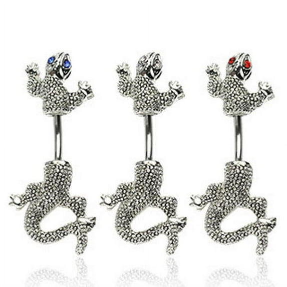 Lizard Reptile Chameleon Gem Eyes Navel Naval Belly Ring Bar 14g gauge 3/8 choos - Colors=Blue
