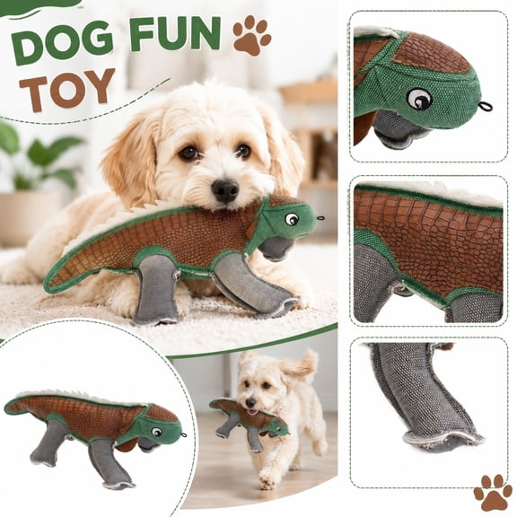 Lizard Shaped Plush Squeaky Interactive Dog Toy, Fun Play Boredom Relief Toy for Small Dogs and Puppies(Brown)