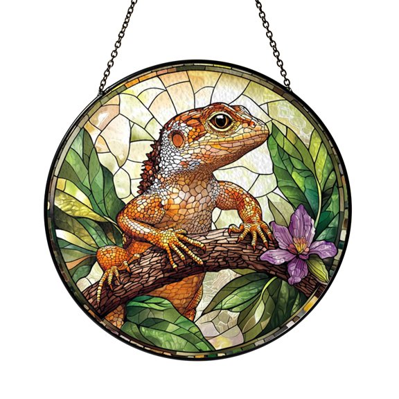 Lizard Stained Glass Suncatcher – Reptile Decorative Window Hanging Art